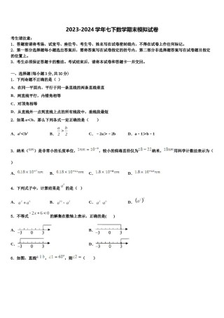 广东省汕头市2024年数学七下期末统考模拟试题含解析.doc