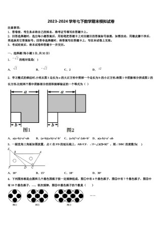 广东省汕头市潮阳南侨中学2023-2024学年数学七下期末考试模拟试题含解析.doc