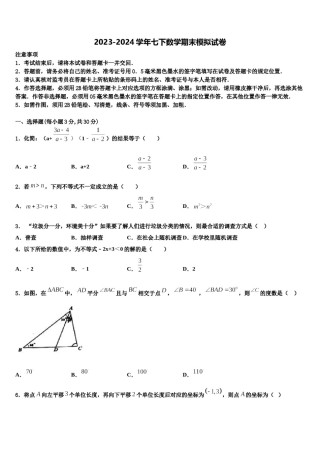 广东省深圳大鹏新区2023-2024学年七年级数学第二学期期末教学质量检测模拟试题含解析.doc
