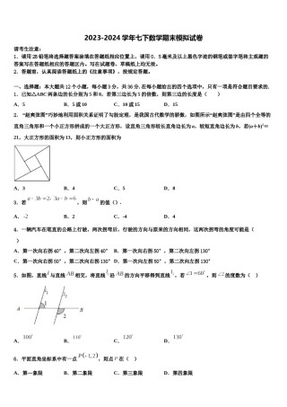 广东省深圳市大鹏新区2024年七年级数学第二学期期末复习检测模拟试题含解析.doc