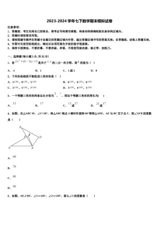 广东省深圳市宝安中学2023-2024学年七年级数学第二学期期末学业水平测试模拟试题含解析.doc
