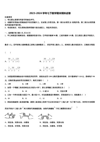 广东省深圳市桃源中学2024年七年级数学第二学期期末质量检测模拟试题含解析.doc