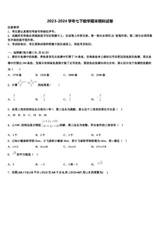 广东省深圳市深圳龙岗区龙岭初级中学2024届数学七下期末质量跟踪监视模拟试题含解析.doc