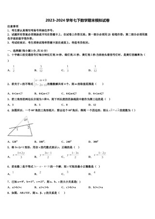 广东省深圳市福田区十校联考2024年七下数学期末检测模拟试题含解析.doc
