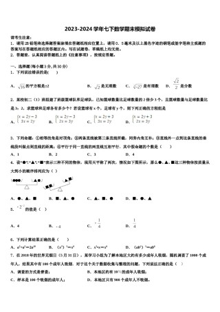 广东省深圳市福田区红岭中学2024届数学七下期末学业水平测试试题含解析.doc