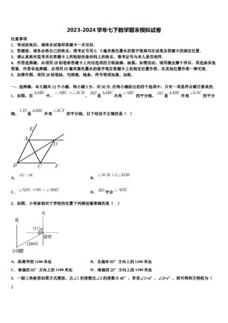 广东省深圳市育才第二中学2024届七年级数学第二学期期末质量检测模拟试题含解析.doc