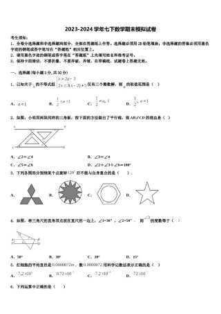 广东省深圳市西乡中学2024届七年级数学第二学期期末考试试题含解析.doc