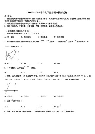 广东省深圳市高级中学2024届七下数学期末质量检测试题含解析.doc