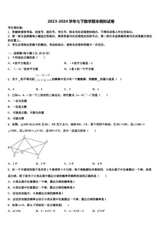 广东省深圳市龙岗区深圳龙城初级中学2024届七下数学期末调研试题含解析.doc