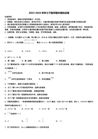 广东省深圳市龙岗区龙城初级中学2024届七下数学期末质量检测模拟试题含解析.doc