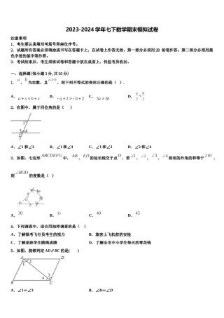 广东省清远市名校2024届七年级数学第二学期期末综合测试模拟试题含解析.doc