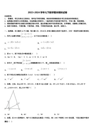 广东省清远市英德市2024届七下数学期末达标检测模拟试题含解析.doc
