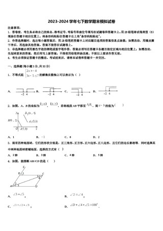 广东省湛江市2024届七年级数学第二学期期末质量跟踪监视试题含解析.doc