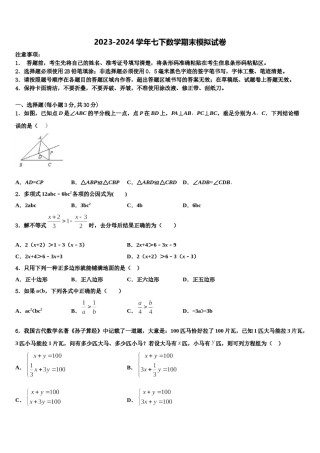 广东省潮州市潮安区2024届七年级数学第二学期期末教学质量检测模拟试题含解析.doc