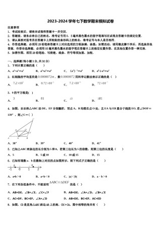 广东省阳江市2023-2024学年七下数学期末调研模拟试题含解析.doc