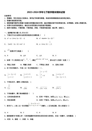 广东省韶关市南雄市2024年七年级数学第二学期期末达标检测模拟试题含解析.doc
