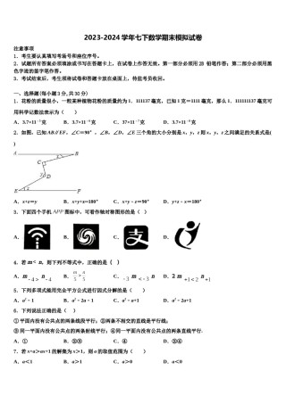 广东省高州市谢鸡镇2023-2024学年七年级数学第二学期期末经典试题含解析.doc