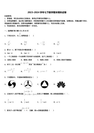 广西兴业县联考2024年七下数学期末监测模拟试题含解析.doc