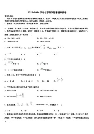广西北部湾四市同城联考2023-2024学年数学七下期末综合测试试题含解析.doc