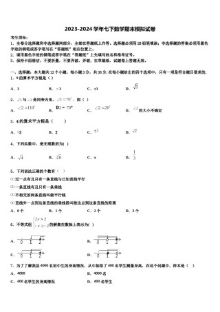 广西南宁市江南区三十四中学2024届七年级数学第二学期期末调研试题含解析.doc