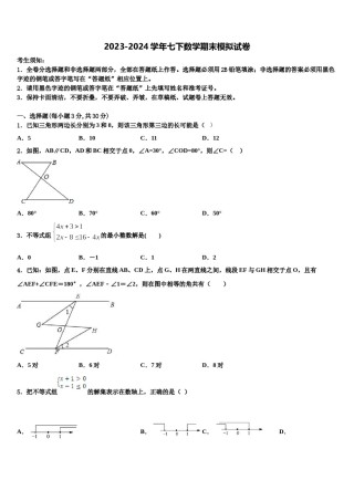广西南宁市第三中学2024届七年级数学第二学期期末调研模拟试题含解析.doc