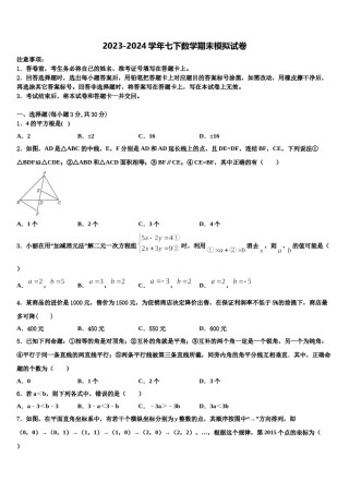 广西南宁市第四十九中学2023-2024学年七下数学期末学业水平测试模拟试题含解析.doc