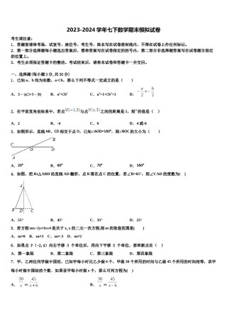 广西岑溪市2024年七年级数学第二学期期末检测模拟试题含解析.doc