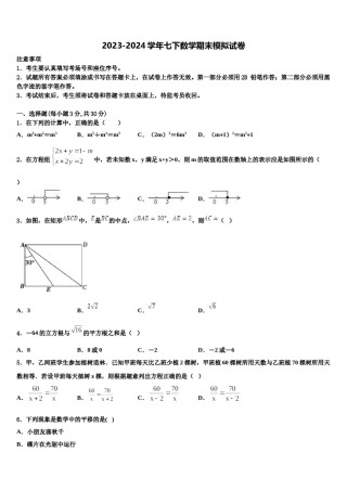 广西来宾市九级2024届七年级数学第二学期期末联考模拟试题含解析.doc