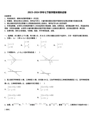 广西柳州市柳江区2023-2024学年七年级数学第二学期期末统考模拟试题含解析.doc