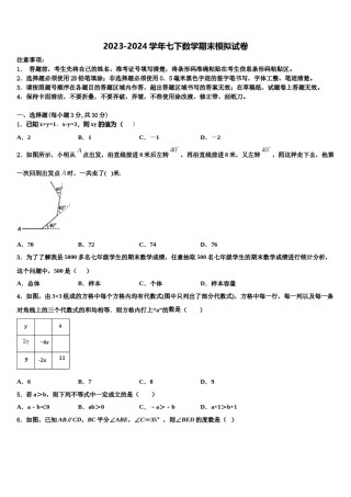广西省防城港市2024年七下数学期末调研试题含解析.doc