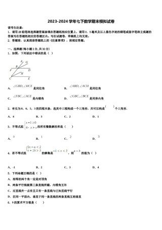 广西防城港市防城区2024届数学七下期末质量跟踪监视试题含解析.doc