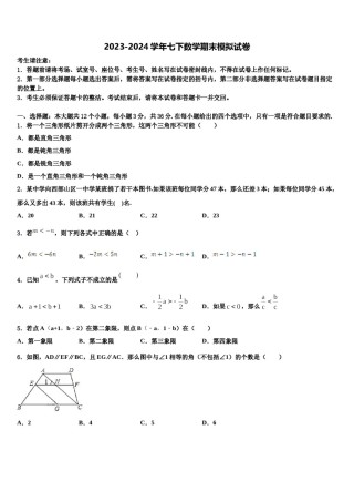 广西陆川县2023-2024学年七年级数学第二学期期末考试模拟试题含解析.doc