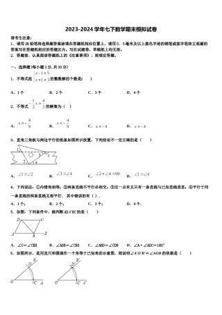 广西陆川县联考2024年七年级数学第二学期期末达标检测模拟试题含解析.doc