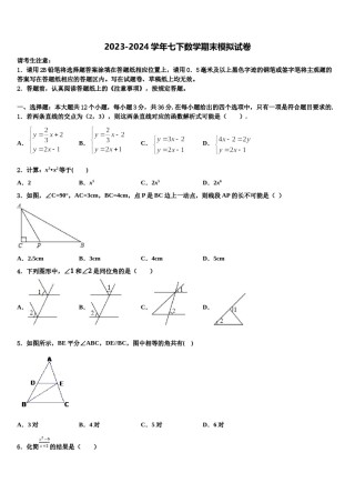 扬州市重点中学2024届数学七下期末达标检测试题含解析.doc