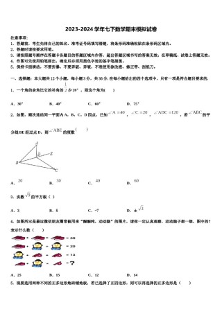 抚顺市重点中学2023-2024学年七年级数学第二学期期末质量跟踪监视模拟试题含解析.doc