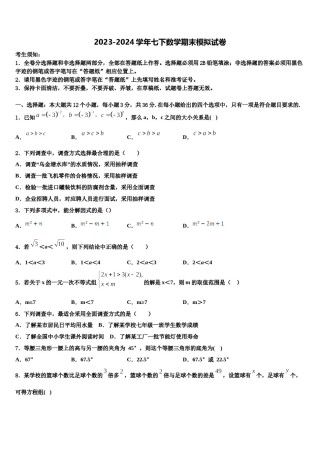 新疆乌鲁木齐市第八十七中学2024届数学七下期末考试模拟试题含解析.doc