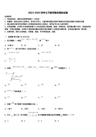 新疆乌鲁木齐市达坂城区达坂城中学2024年七年级数学第二学期期末学业水平测试试题含解析.doc