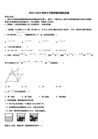 新疆乌鲁木齐市高新区（新市区）2024年七下数学期末质量跟踪监视试题含解析.doc