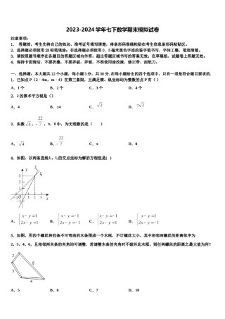 新疆伊犁州2023-2024学年七年级数学第二学期期末达标检测模拟试题含解析.doc