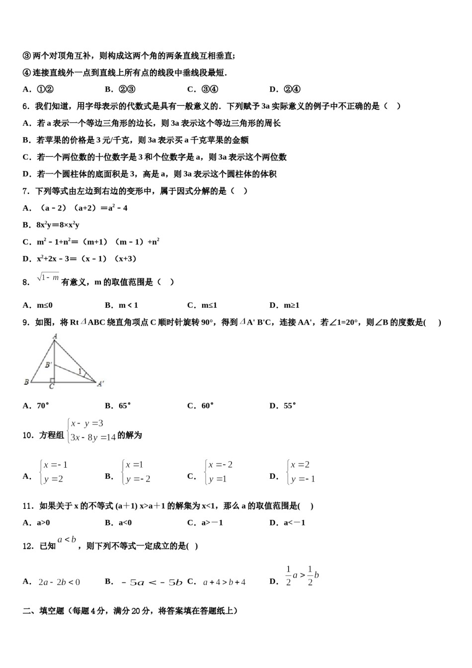 新疆吐鲁番市高昌区2024年数学七下期末学业质量监测模拟试题含解析.doc_第2页