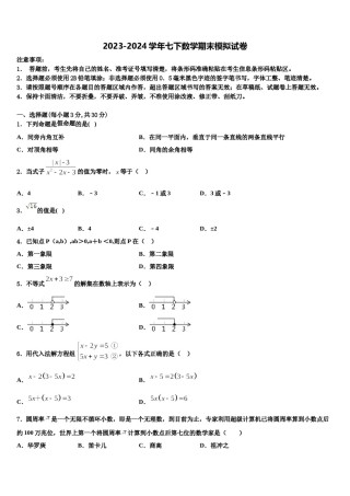 新疆库车县2023-2024学年七年级数学第二学期期末达标检测模拟试题含解析.doc