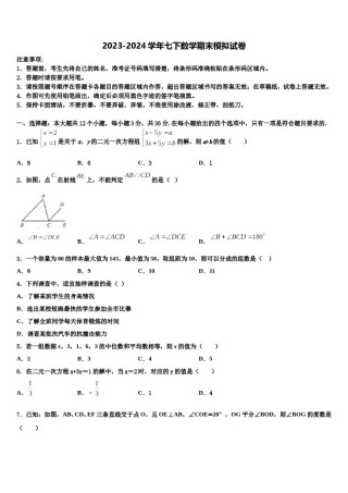 新疆生产建设兵团27团中学2024年数学七下期末综合测试模拟试题含解析.doc