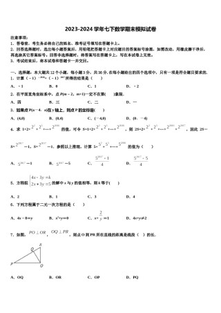 新疆生产建设兵团农八师一四三团第一中学2023-2024学年七下数学期末监测试题含解析.doc