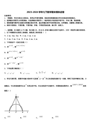新疆生产建设兵团第二中学2024届七下数学期末教学质量检测试题含解析.doc