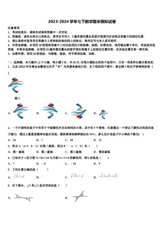 新疆生产建设兵团第二中学2024届七年级数学第二学期期末考试试题含解析.doc