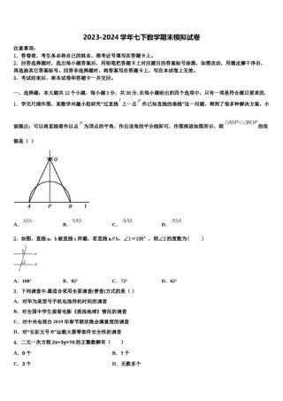 新疆维吾尔自治区乌鲁木齐市第七十中学2024年七下数学期末联考模拟试题含解析.doc
