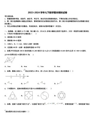新疆维吾尔自治区伊犁哈萨克自治州伊宁县2024届七年级数学第二学期期末学业质量监测试题含解析.doc