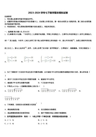 新疆维吾尔自治区第二师三十团中学2024年七年级数学第二学期期末检测模拟试题含解析.doc