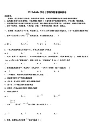 新疆自治区北京大附属中学2024年七年级数学第二学期期末调研模拟试题含解析.doc
