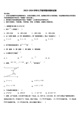 日喀则市2024届七下数学期末学业质量监测模拟试题含解析.doc
